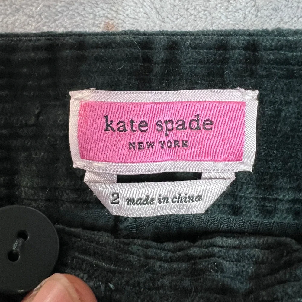 Kate Spade New York Dark Green Corduroy Wide Leg High Rise Pants Size 2